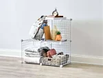 3 Compartment White Metal Office Kitchen Shoe Rack Shelf Bookcase - Image 2