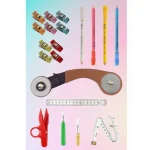 45 mm Fabric Leather Paper Roulette Cutting Scissors Measuring Marking Pen Seam Ripper Ruler Set