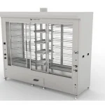 Double Showcase Chicken Rotisserie Machine 24 Skewers Medium Tray Resting Natural Gas And Lpg